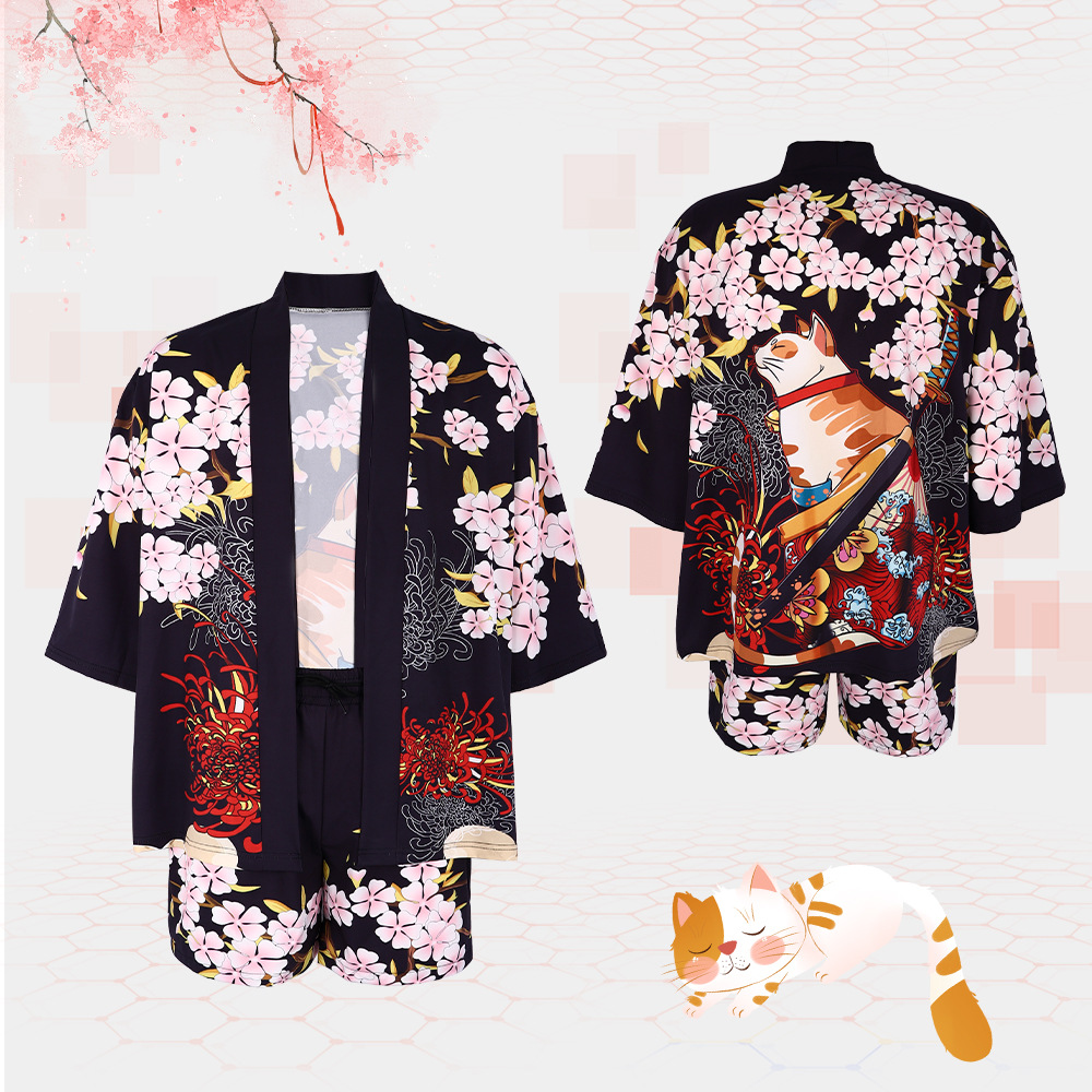 Haori Japanese Jacket - Japanese Cat Kimono Haori Cardigan Sakura