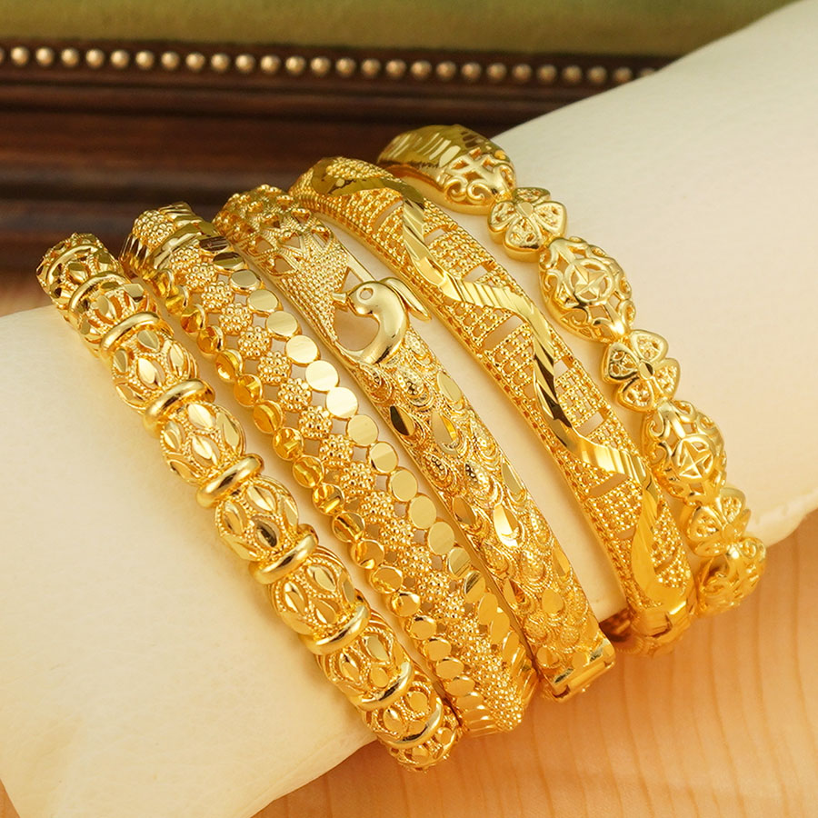 Ethnic Fashion In Dubai - 1Pcs Gold Tone Peacock Carved Bangle