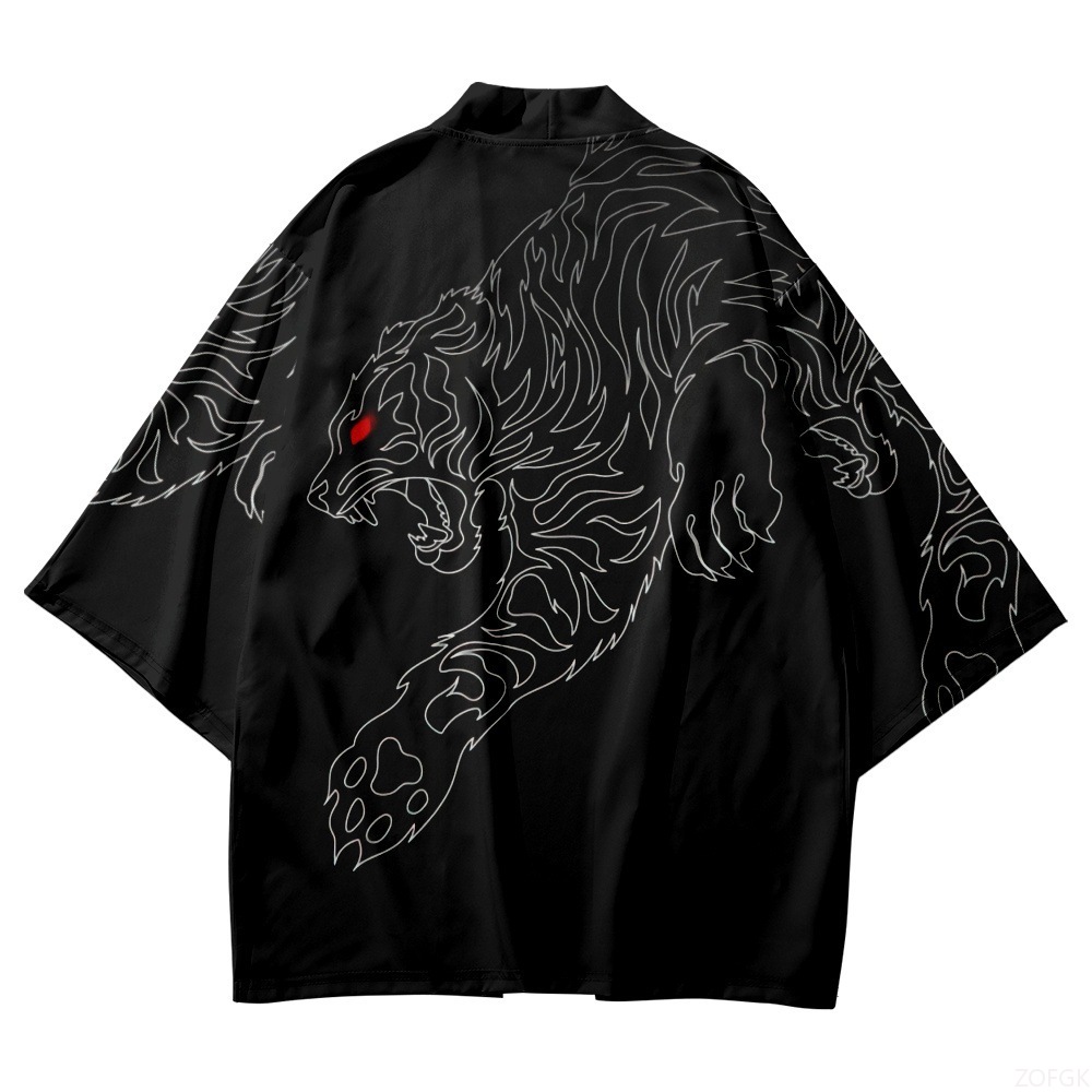 Black Kimono Open Collar Men's - Haori Japanese Jacket 评论和价格