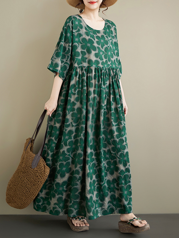 Summer New plus Size round Nec - Ethnic Style Dresses 评论和价格