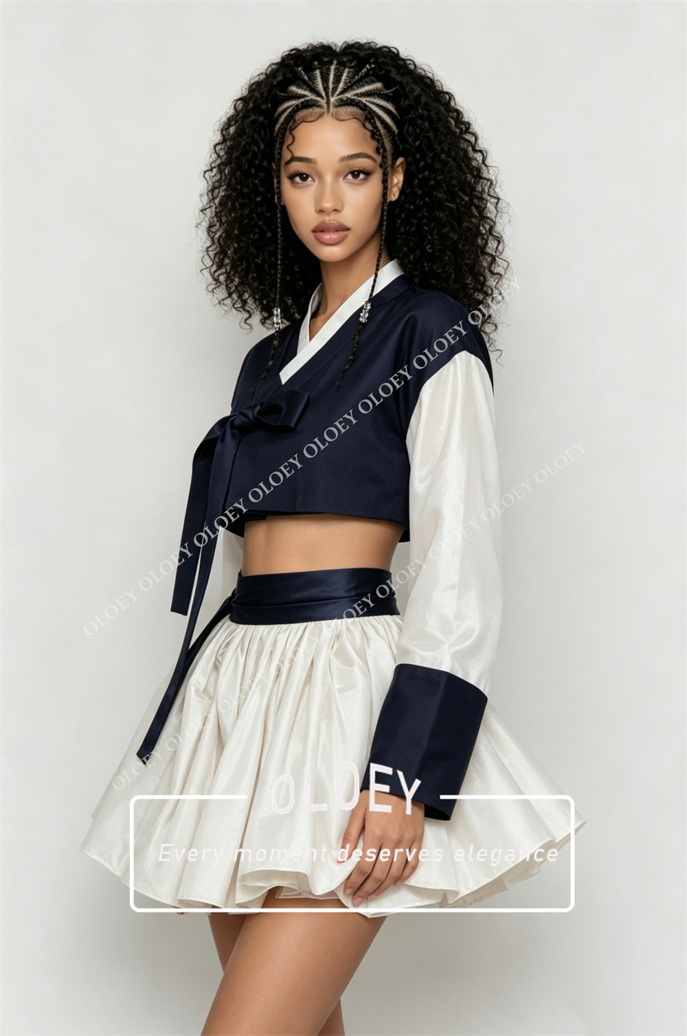 OLOEY Modern Navy Blue Ivory S - Hanbok Modern Set 评论和价格