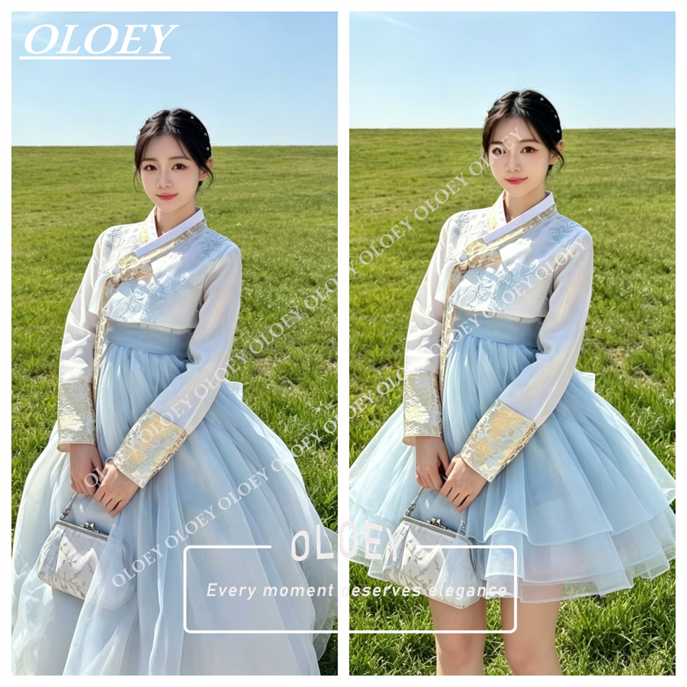 OLOEY Elegant Light Blue Ivory - Hanbok Modern Set 评论和价格