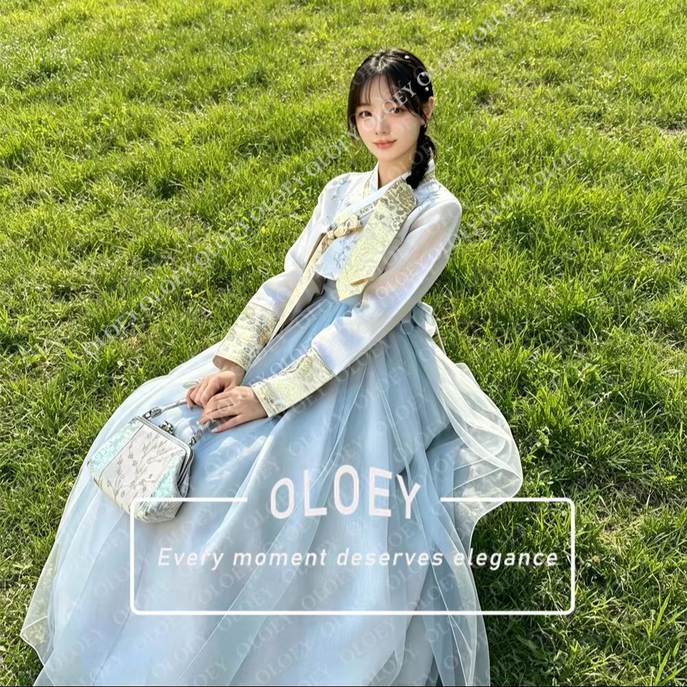 OLOEY Elegant Light Blue Ivory - Hanbok Modern Set 评论和价格