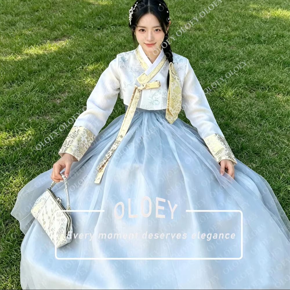 OLOEY Elegant Light Blue Ivory - Hanbok Modern Set 评论和价格
