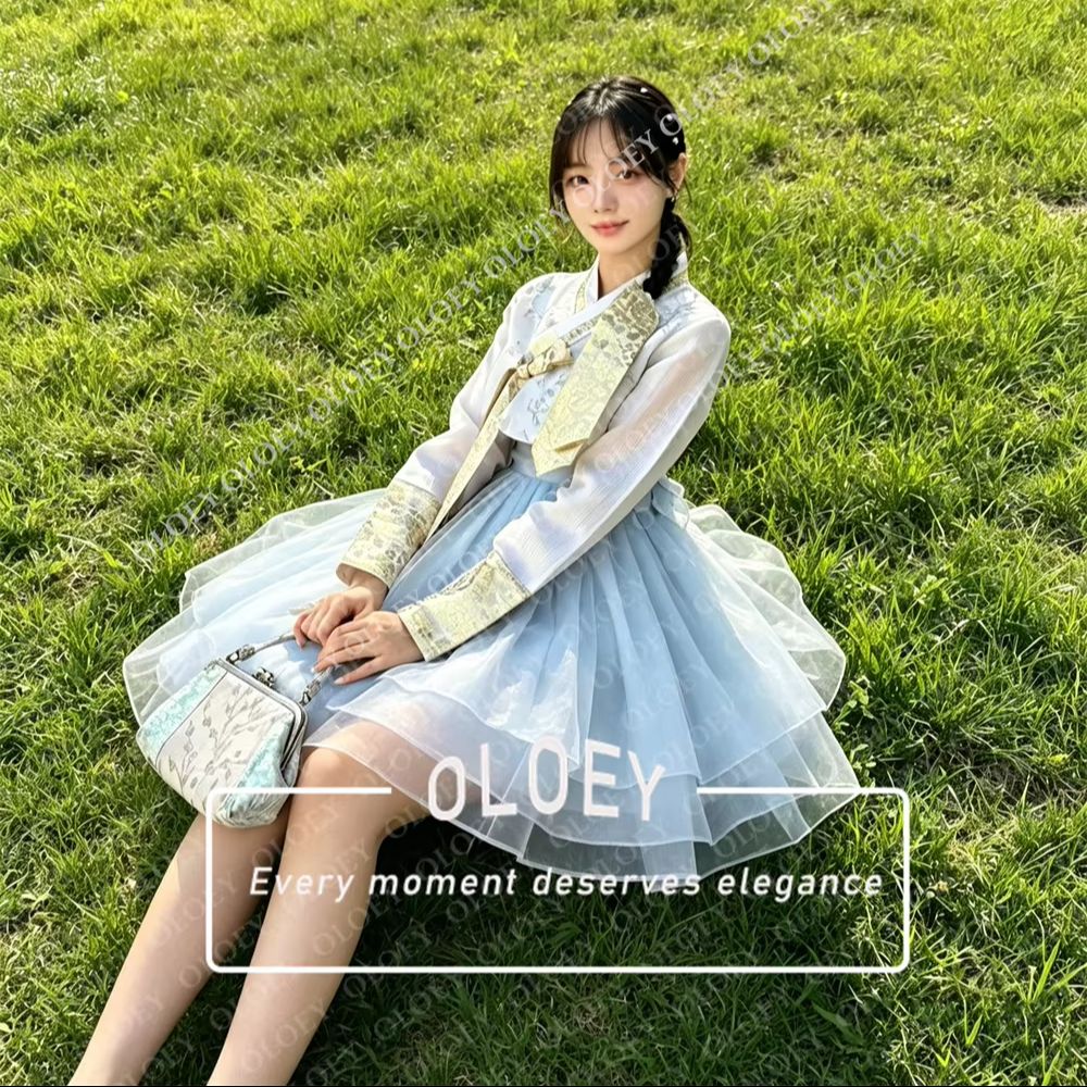 OLOEY Elegant Light Blue Ivory - Hanbok Modern Set 评论和价格